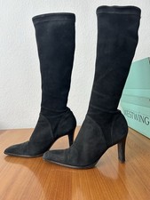 90er SERGIO ROSSI Wildleder Stretch Stiefel Eckig 36 schwarz