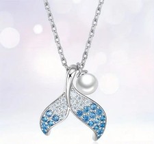 Stilvolle Silberne Pendellager Kette Halskette Meerjungfrau-Schwanz-Design Luxus