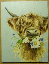 Deko HDF - Tiere Frühling Garten Natur Blumen Blüten Kuh Highland