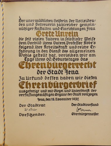 Ehrenbürger brief der stadt - der,