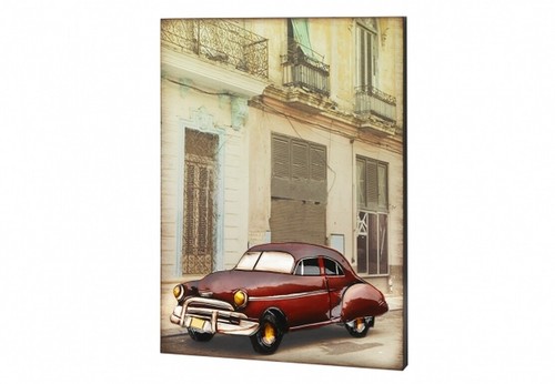 Wandbild oldtimer rot holz - wandbild,