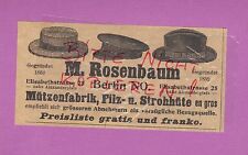 BERLIN, Werbung 1905, M. Rosenbaum Mützen-Fabrik Filz-Stroh-Hüte