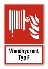 Wandhydrant Typ F - Brandschutzzeichen mit Text (deutsch) (rot/weiß) - hochka...