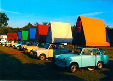 159-Ansichtskarte Trabant 601 Limousine Müller Auto-Dachzelt Leipzig Auensee IFA