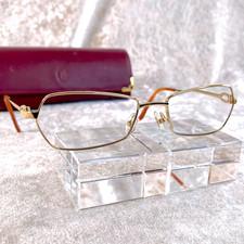 Vintage Cartier Brille C Dekor Gold Gestell 52-18-135 mit Leder Tragetasche