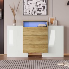 140cm Hochglanz Sideboard Kommode Schrank Highboard Anrichte mit LED Leuchten