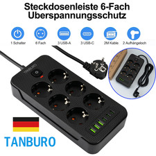 NEU Steckdosenleiste 6-Fach 3 USB Mehrfachsteckdose mit Flachstecker&Schalter DE