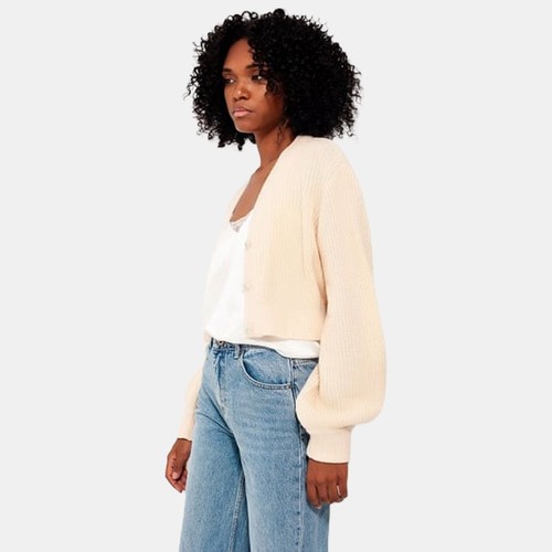 Damen strickjacke creme - strickjacke,