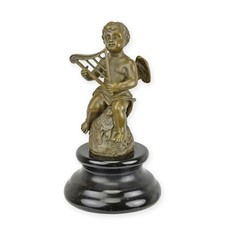 Bronzeskulptur Ein harfenspielender Putto nach Milo