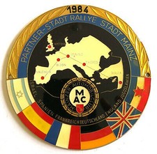Plakette Partnerstadt Rallye Stadt Mainz 1984 MAC Email Andenken Emblem Sammler