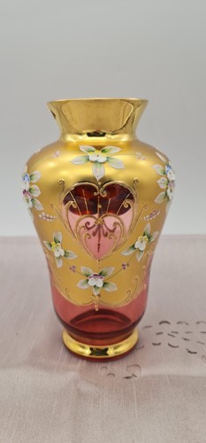 Böhmische glasvase rosa - glasvase, mit