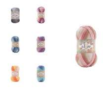 5 x ALIZE Bella Batik Strickwolle Farbverlauf Baumwollstrickgarn