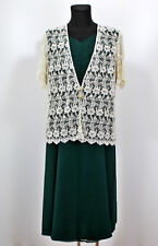 festlicher Zweiteiler langes Abendkleid grün mit Spitzenjacke creme Gr. 46