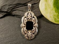 835 Silber Anhänger Oval Besatz Rechteck Onyx Jugendstil Art Deco Blätter