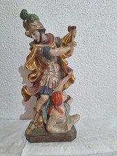 alte Heiligenfigur Holz Heilige Florian von Lorch  geschnitzt farbig gefaßt