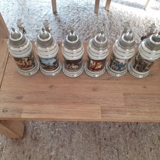 6x Bierkrug mit Zinndeckel