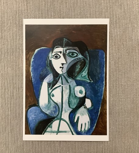 Postkarte frau im blauen - postkarte,,