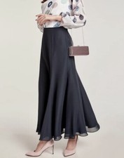 NEU! Marken Chiffon Rock Reg€99,99- Long Maxirock Schwarz Godet High Waist