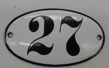 Altes Emailleschild mit Hausnummer, 27 , Emaille, 10,5 x 6,2 cm, oval, gewölbt