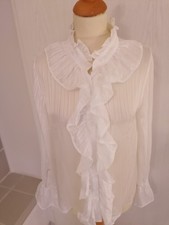 Rüschen Bluse Weiß Satin Neu