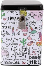 I-TOTAL® Spardose Vorhängeschloss Schlüssel Sparbüchse Metall Einhorn