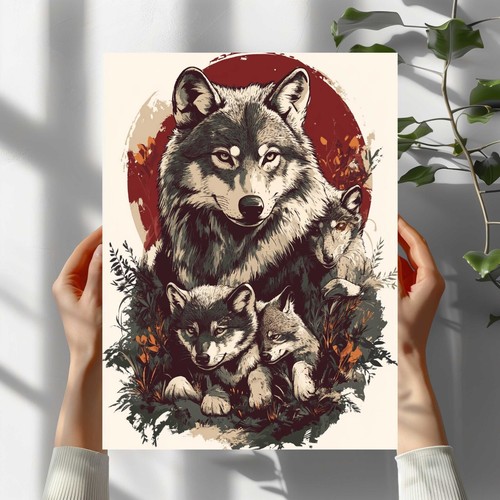 Wolf familie premium poster - wolf,