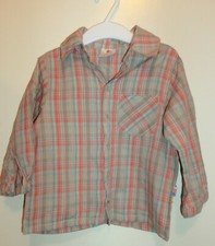 Beige/hellblau/orange karierte Hemd Langarm/Kurzarm Gr. 86 von Liegelind