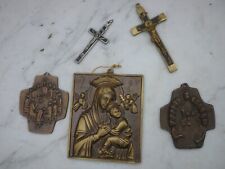 5x Kreuz / Wandskulptur Bronze Viktorianisch Priester antik Kruzifix Jesus Maria