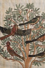 Künstler Bild auf Fragment Paradies Baum Vögel Kiebitz im Holzrahmen 45 x 55