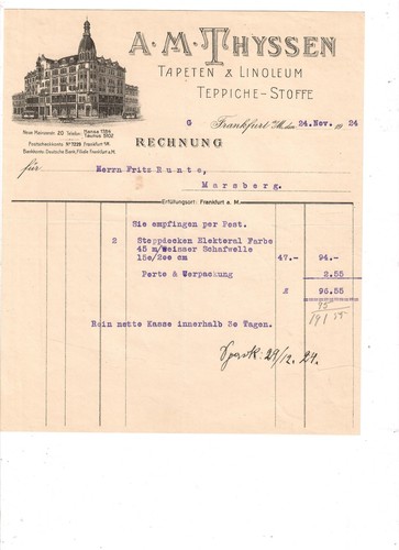 Aj2 alte rechnung thyssen - rechnung, a.m.