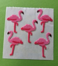 90er Fuzzy Stoff Sandylion Flamingos pink Wasser Vögel für Stickeralbum Vintage 