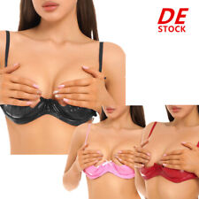 DE Damen Hebe BH Büstenhebe Leder Wetlook Dessous Bralette Büstenhalter Erotik