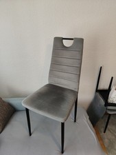 8 Esszimmerstuhl Samt Grau, Gepolstert, Metallbeine, Modern