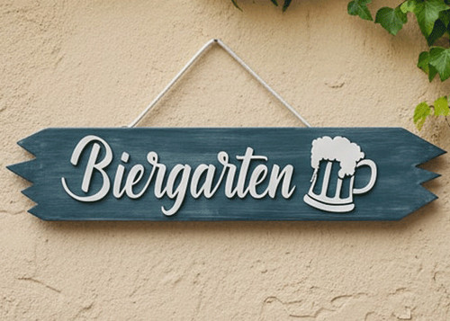 Biergarten holzschild groß - biergarten, 3d
