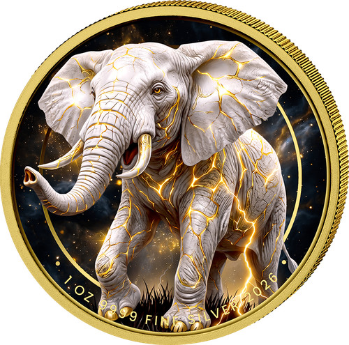 Silbermünze weißer elefant - elefant, 1