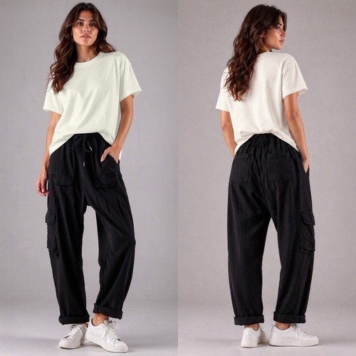 Damen leinenhose baggy schwarz - leinenhose,