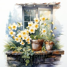 Deko Bild Fenster Narzissen