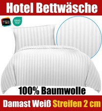 Hotelbettwäsche 100% Baumwolle Damast Streifen 2cm Weiß Bettgarnitur Kissenbezug