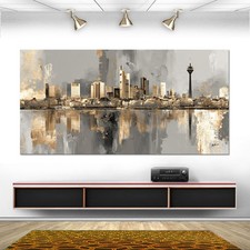 Düsseldorf Skyline Leinwand Bilder Gold Grau Abstrakt Wanddeko Wandbilder  8646