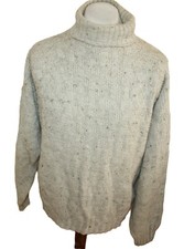 HERREN  90er ARAN 30% WOLLE ITALY ROLLKRAGEN Pullover EHER Gr 2XL , 60CM