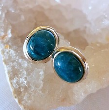 Ohrringe, Ohrstecker mit Neon Apatit, 925er Silber - Petrol -