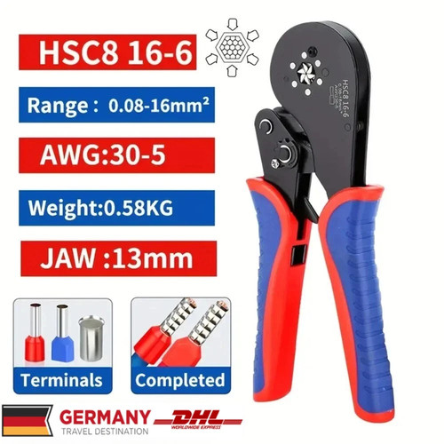 16mm crimpzange - 0,08-16mm²,
