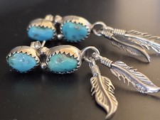 Vintage Ohrstecker Ohrringe Silber Türkis Indianer-Schmuck Navajo Signiert 