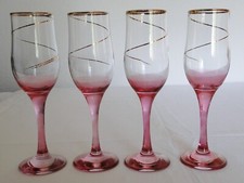 Weingläser robust 4 St. mit Goldspirale Rosafuß TOP !