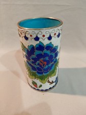 Alt oder antik Cloisonne Vase Pinselbecher China H 12,3 Ø  7,2 cm Motiv Floral