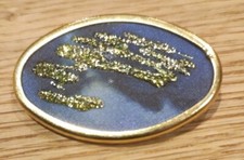 Handarbeit ❤ Brosche mit Seidenmalerei Blau und Gold Rahmen goldfarben Unikat 