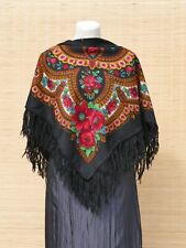 großes Schultertuch Stola Schal Blumen Fransen Folklore 94 x 94 cm true vintage