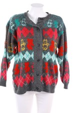 VINTAGE Strickjacke Cardigan Argyle Rauten Muster D 34-36 multicolor