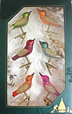 ❀ 6 x Glasvogel Lauscha Gold Bunt Glitzer Glas Mini Vogel Christbaumschmuck 170