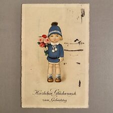 Alte Postkarte 1925 Betty an Melitta Kostüm-Kind Blau  Rosa Rosen AK Mädchen Süß